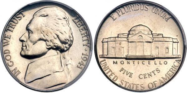 1 Nickel / 5 Cent 美利堅合眾國 (1776 - ) 銅/镍 Thomas Jefferson (1743-1826)