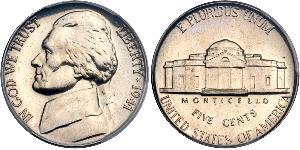 1 Nickel / 5 Цент США (1776 - ) Никель/Медь Томас Джефферсон (1743-1826)