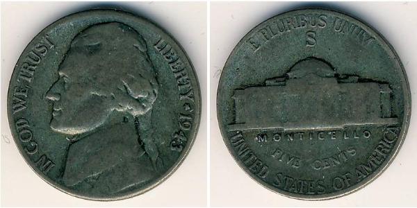 1 Nickel / 5 Цент США (1776 - ) Никель/Медь Томас Джефферсон (1743-1826)