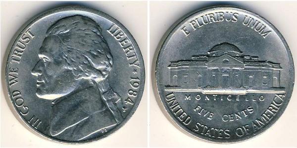 1 Nickel / 5 Цент США (1776 - ) Никель/Медь Томас Джефферсон (1743-1826)