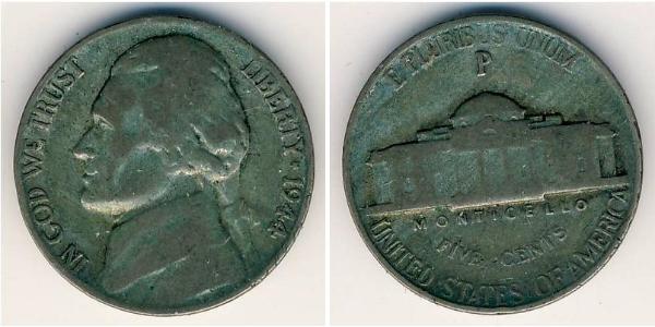 1 Nickel / 5 Цент США (1776 - ) Нікель/Мідь Томас Джефферсон (1743-1826)