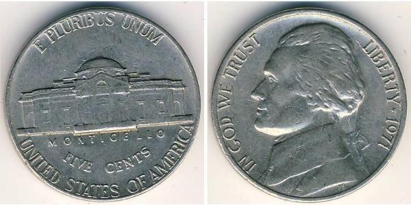 1 Nickel / 5 Цент США (1776 - ) Нікель/Мідь Томас Джефферсон (1743-1826)