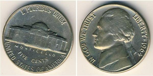 1 Nickel / 5 Цент США (1776 - ) Нікель/Мідь Томас Джефферсон (1743-1826)