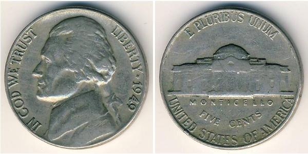 1 Nickel / 5 Цент США (1776 - ) Нікель/Мідь Томас Джефферсон (1743-1826)