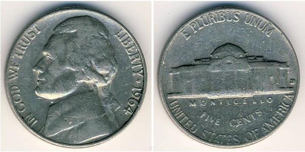 1 Nickel / 5 Цент США (1776 - ) Нікель/Мідь Томас Джефферсон (1743-1826)