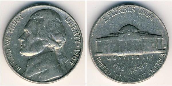 1 Nickel / 5 Цент США (1776 - ) Нікель/Мідь Томас Джефферсон (1743-1826)