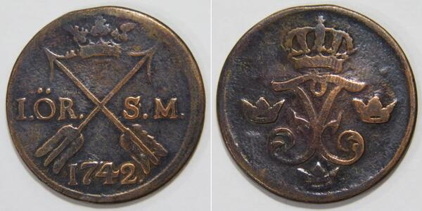 1 Ore Suecia Cobre Federico I de Suecia (1676 - 1751)