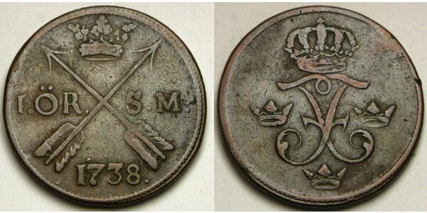 1 Ore Sweden Copper Frederick I of Sweden (1676 - 1751)