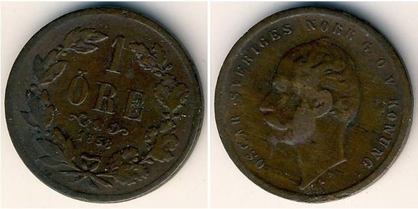 1 Ore 瑞典－挪威联盟 (1814 - 1905) 青铜 奥斯卡一世 (1799-1859)
