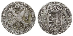 1 Patagon Spanish Netherlands Argento Carlo II di Spagna (1661-1700)