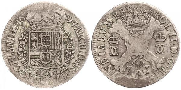 1 Patagon Spanish Netherlands Argento Carlo II di Spagna (1661-1700)