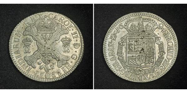 1 Patagon Spanish Netherlands Argento Carlo II di Spagna (1661-1700)