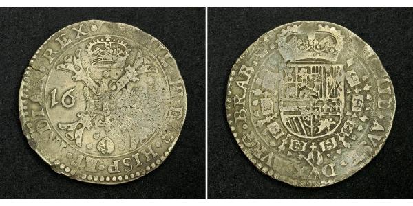 1 Patagon Spanish Netherlands Argento Filippo IV di Spagna (1605 -1665)