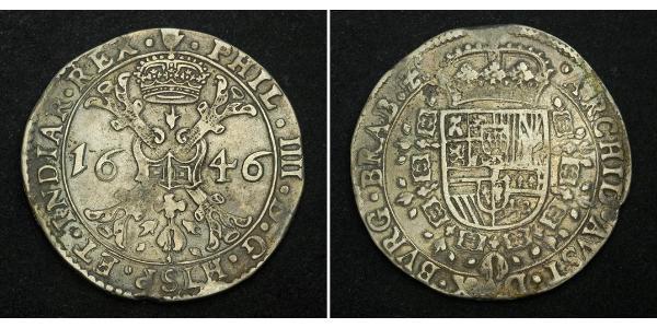 1 Patagon Spanish Netherlands Argento Filippo IV di Spagna (1605 -1665)