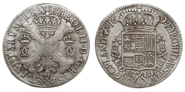 1 Patagon Spanish Netherlands (1581 - 1714) Silver Charles II of Spain (1661-1700)