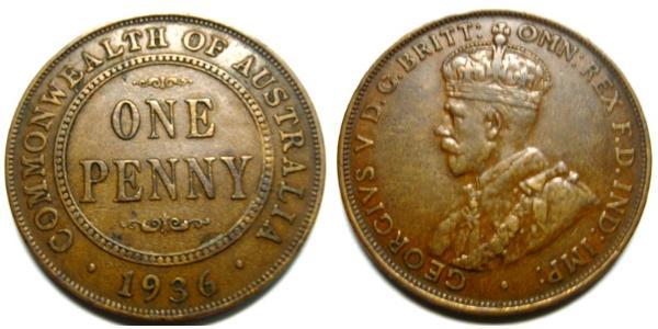 1 Penny Australia (1788 - 1939) Bronce Jorge V (1865-1936)