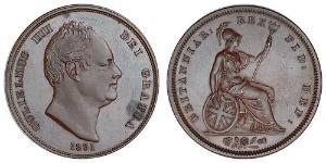 1 Penny Reino Unido de Gran Bretaña e Irlanda (1801-1922) Bronce Guillermo IV (1765-1837)