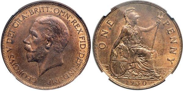 1 Penny Reino Unido de Gran Bretaña e Irlanda (1801-1922) Bronce Jorge V (1865-1936)