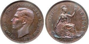 1 Penny Feriind Kiningrik (1922-) Bronze George VI (1895-1952)