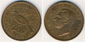 1 Penny Nuova Zelanda Bronzo Giorgio VI (1895-1952)