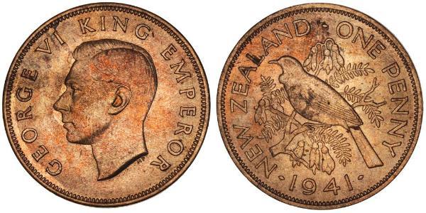 1 Penny Nuova Zelanda Bronzo Giorgio VI (1895-1952)