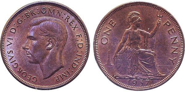 1 Penny Regno Unito (1922-) Bronzo Giorgio VI (1895-1952)