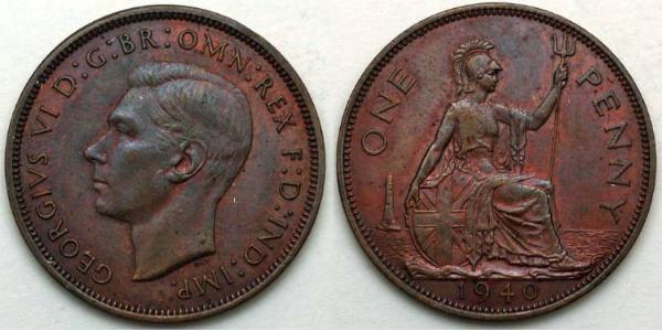 1 Penny Regno Unito (1922-) Bronzo Giorgio VI (1895-1952)