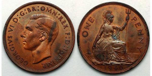 1 Penny Regno Unito (1922-) Bronzo Giorgio VI (1895-1952)