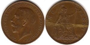 1 Penny Regno Unito di Gran Bretagna e Irlanda (1801-1922) Bronzo Giorgio V (1865-1936)