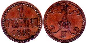 1 Penny Gran Ducado de Finlandia (1809 - 1917) Cobre Alejandro II (1818-1881)