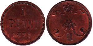 1 Penny Gran Ducado de Finlandia (1809 - 1917) Cobre Alejandro II (1818-1881)