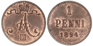 1 Penny Gran Ducado de Finlandia (1809 - 1917) Cobre Alejandro III (1845 -1894)