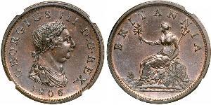 1 Penny Reino Unido de Gran Bretaña e Irlanda (1801-1922) Cobre Jorge III (1738-1820)