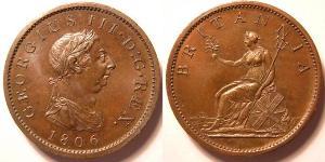 1 Penny Reino Unido de Gran Bretaña e Irlanda (1801-1922) Cobre Jorge III (1738-1820)