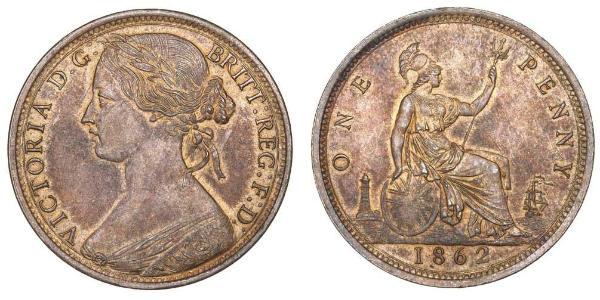 1 Penny Reino Unido de Gran Bretaña e Irlanda (1801-1922) Cobre Victoria (1819 - 1901)