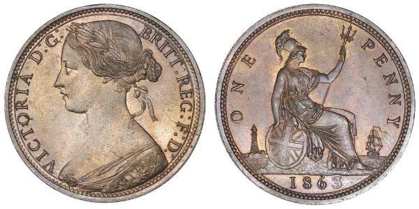 1 Penny Reino Unido de Gran Bretaña e Irlanda (1801-1922) Cobre Victoria (1819 - 1901)