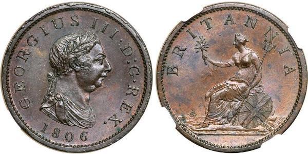 1 Penny Reino Unido de Gran Bretaña e Irlanda (1801-1922) Cobre Jorge III (1738-1820)