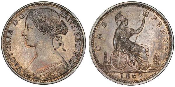 1 Penny Reino Unido de Gran Bretaña e Irlanda (1801-1922) Cobre Victoria (1819 - 1901)