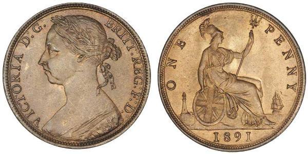 1 Penny Reino Unido de Gran Bretaña e Irlanda (1801-1922) Cobre Victoria (1819 - 1901)