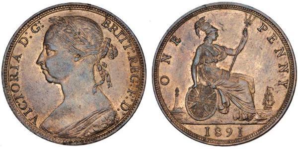 1 Penny Reino Unido de Gran Bretaña e Irlanda (1801-1922) Cobre Victoria (1819 - 1901)