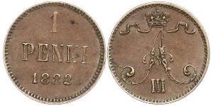 1 Penny Grand Duchy of Finland (1809 - 1917) Copper Alexander III (1845 -1894)