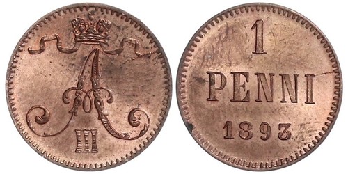 1 Penny Grand Duchy of Finland (1809 - 1917) Copper Alexander III (1845 -1894)