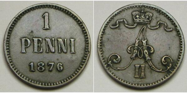 1 Penny Grand Duchy of Finland (1809 - 1917) Copper Alexander II of Russia (1818-1881)