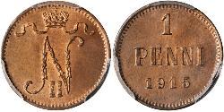 1 Penny Großfürstentum Finnland (1809 - 1917) Kupfer Nikolaus II (1868-1918)