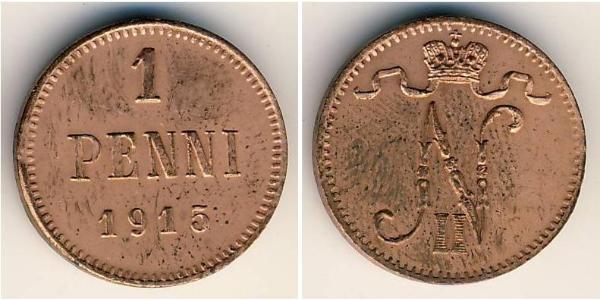 1 Penny Großfürstentum Finnland (1809 - 1917) Kupfer Nikolaus II (1868-1918)