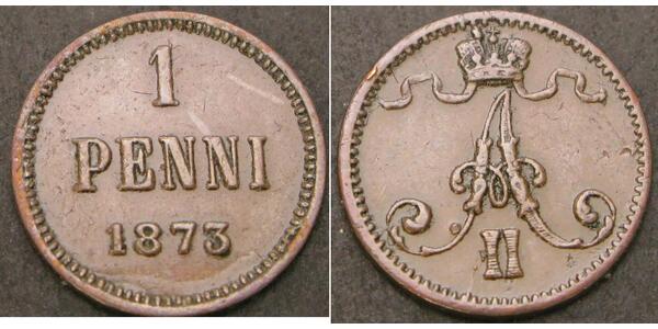 1 Penny Großfürstentum Finnland (1809 - 1917) Kupfer Alexander II (1818-1881)