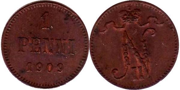 1 Penny Granducato di Finlandia (1809 - 1917) Rame Nicola II (1868-1918)