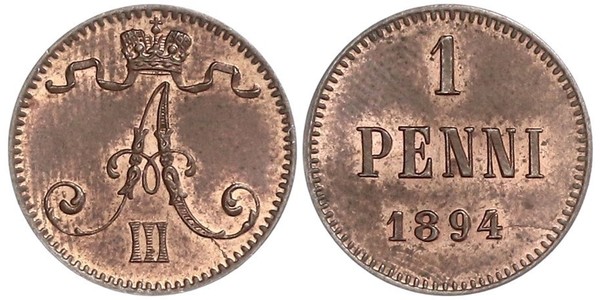 1 Penny Granducato di Finlandia (1809 - 1917) Rame Alessandro III (1845 -1894)