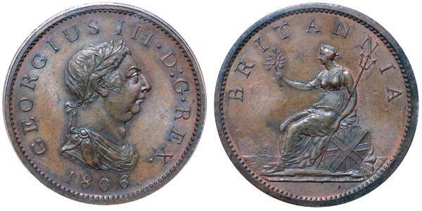 1 Penny 大不列颠及爱尔兰联合王国 (1801 - 1922) 銅 喬治三世 (1738-1820)
