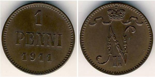1 Penny 芬兰大公国 (1809 - 1917) 銅 尼古拉二世 (俄罗斯) (1868-1918)